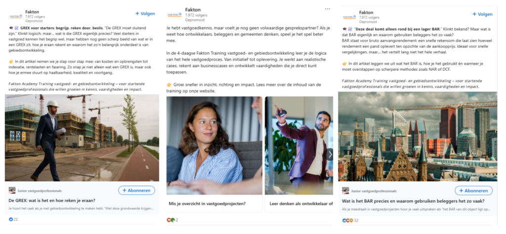Een aantal advertentievoorbeelden van Fakton